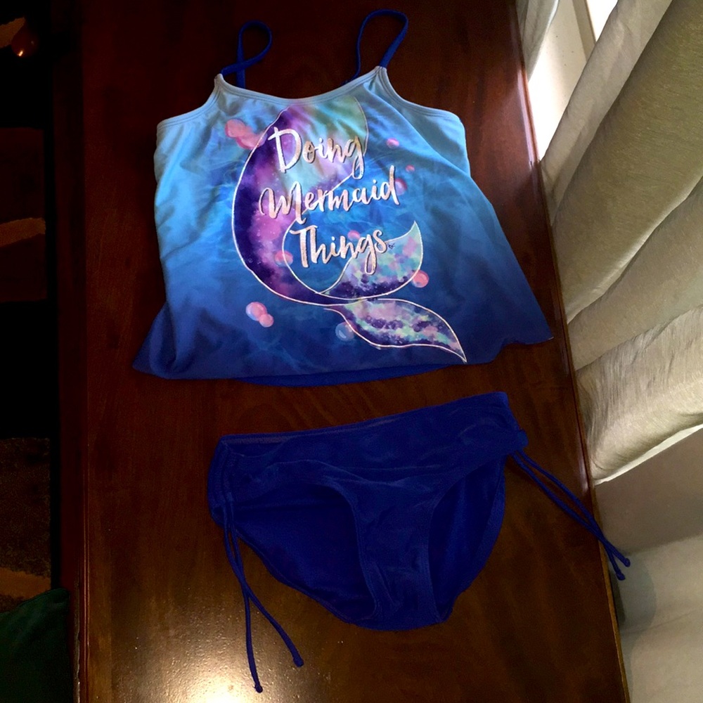 2 piece blue mermaid bathing suit